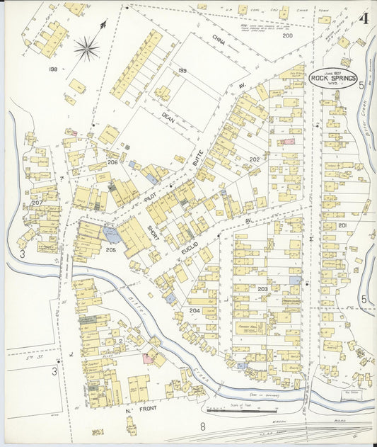 Sanborn Fire Insurance Map from Rock Springs, Sweetwater County, Wyoming (1907), Sheet #0004 - Historic Sanborn Fire Insurance Map Print, vintage old map wall art, antique decor, genealogy gift, Wyoming Wyoming map