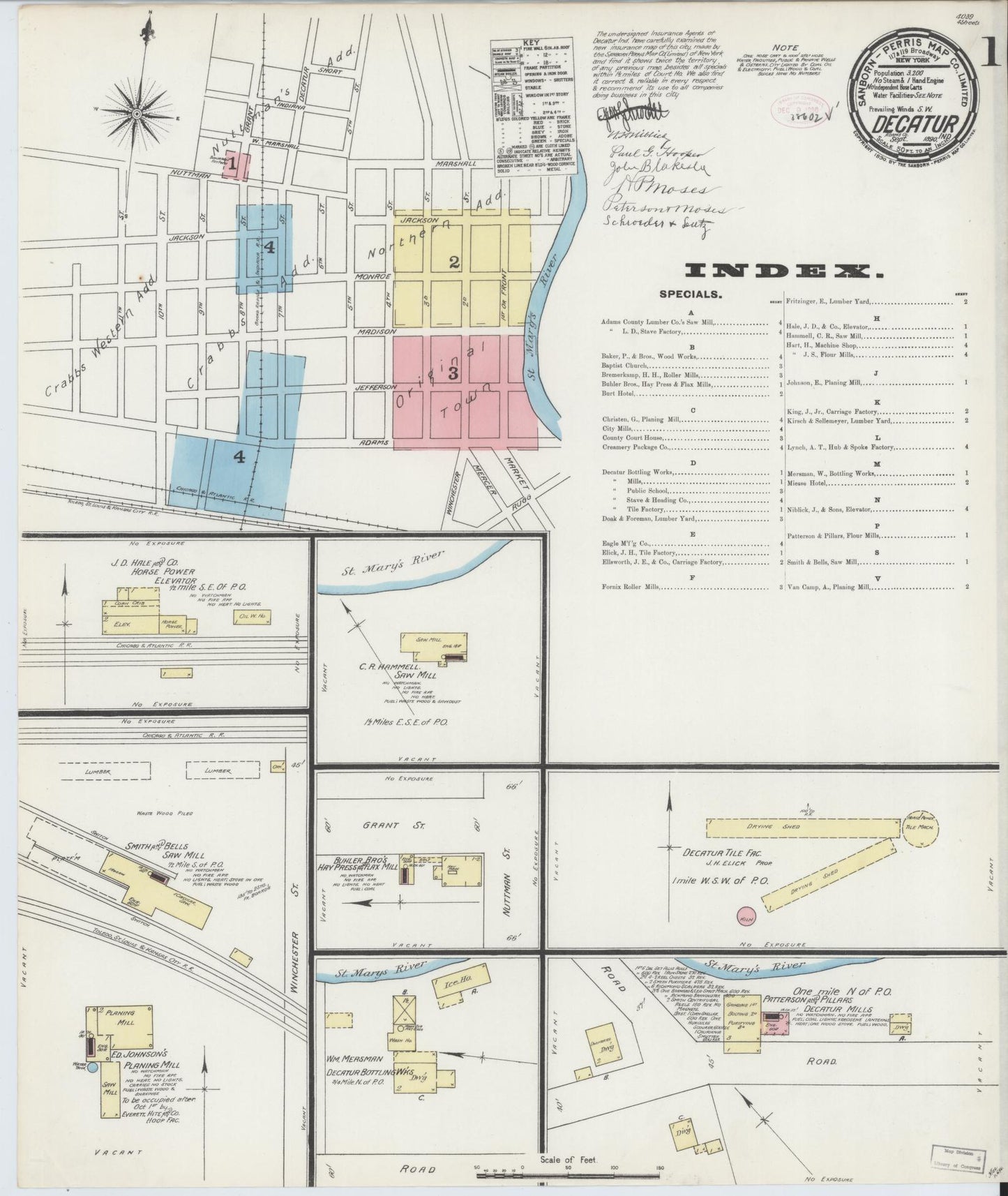 Sanborn Fire Insurance Map from Decatur, Adams County, Indiana (1890), Sheet #0001 - Complete Map Set gallery image, historic Sanborn map, vintage wall art, Indiana Indiana