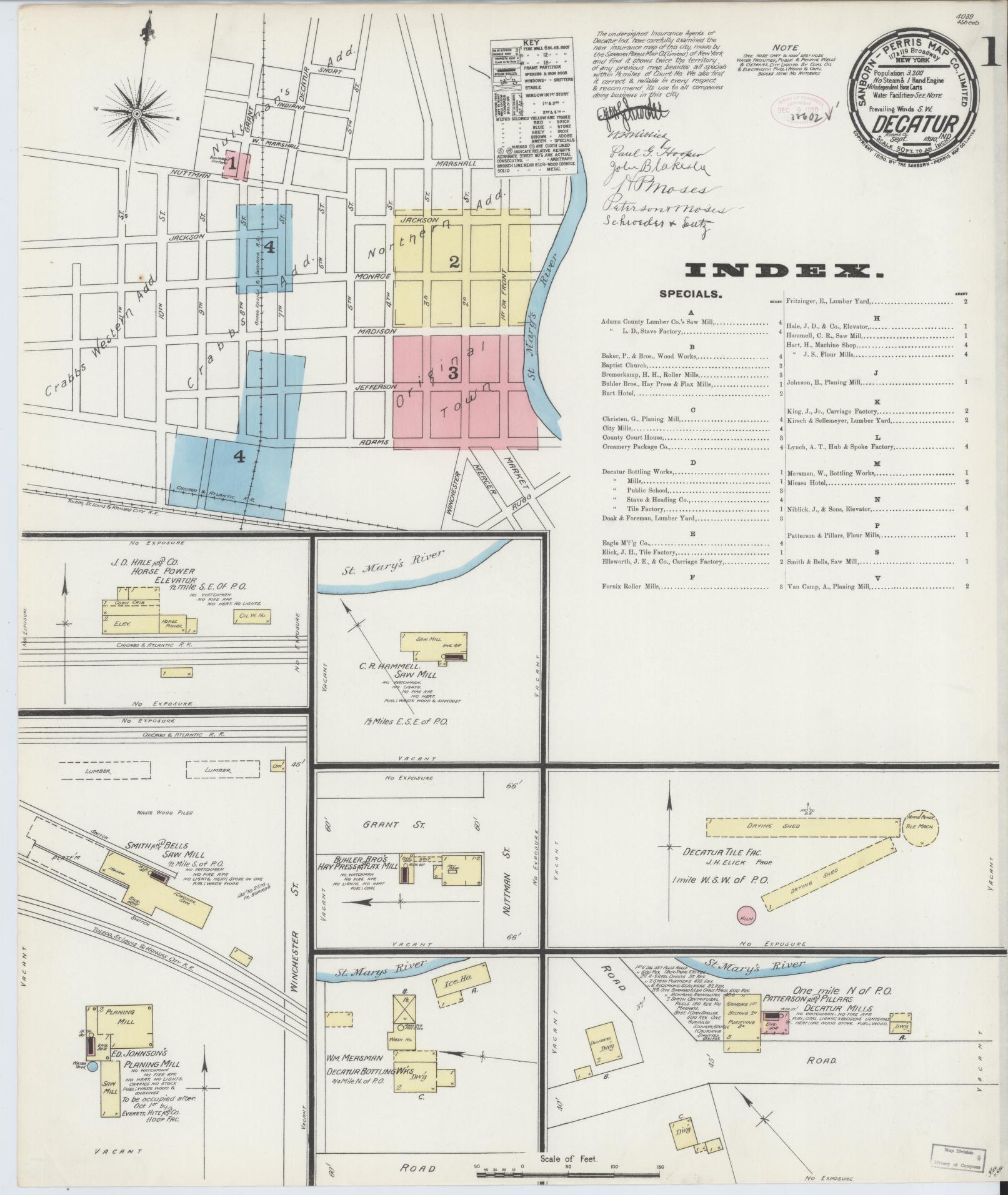 Sanborn Fire Insurance Map from Decatur, Adams County, Indiana (1890), Sheet #0001 - Complete Map Set gallery image, historic Sanborn map, vintage wall art, Indiana Indiana
