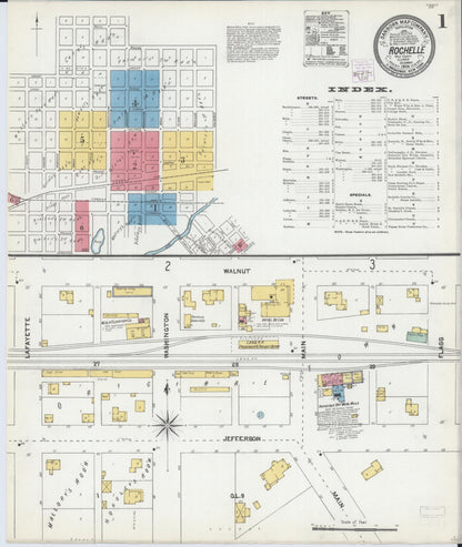 Sanborn Fire Insurance Map from Rochelle, Ogle County, Illinois (1904), Sheet #0001 - Complete Map Set gallery image, historic Sanborn map, vintage wall art, Illinois Illinois