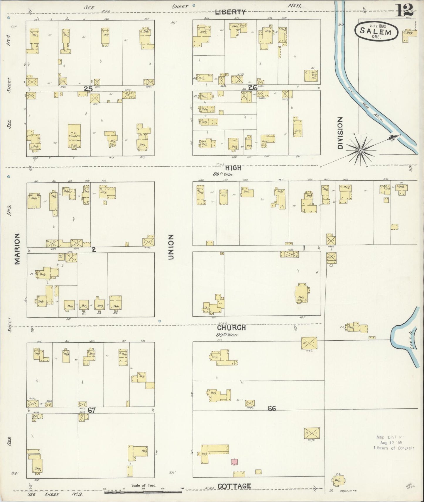 Sanborn Fire Insurance Map from Salem, Marion County, Oregon (1890), Sheet #0012 - Complete Map Set gallery image, historic Sanborn map, vintage wall art, Oregon Oregon
