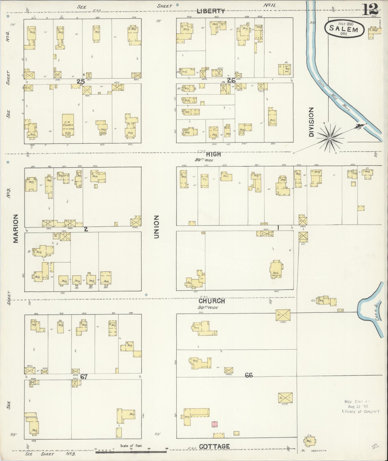 Sanborn Fire Insurance Map from Salem, Marion County, Oregon (1890), Sheet #0012 - Complete Map Set gallery image, historic Sanborn map, vintage wall art, Oregon Oregon