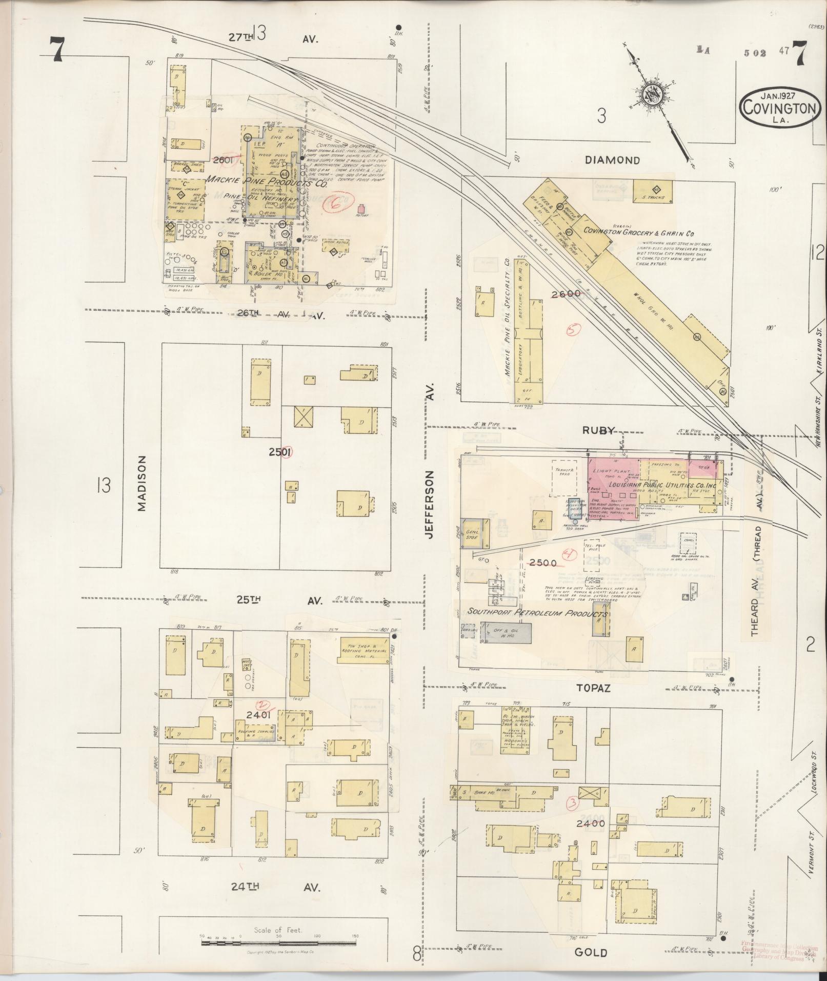 Sanborn Fire Insurance Map from Covington, Saint Tammany Parish, Louisiana (1941), Sheet #0007 - Complete Map Set gallery image, historic Sanborn map, vintage wall art, Louisiana Louisiana