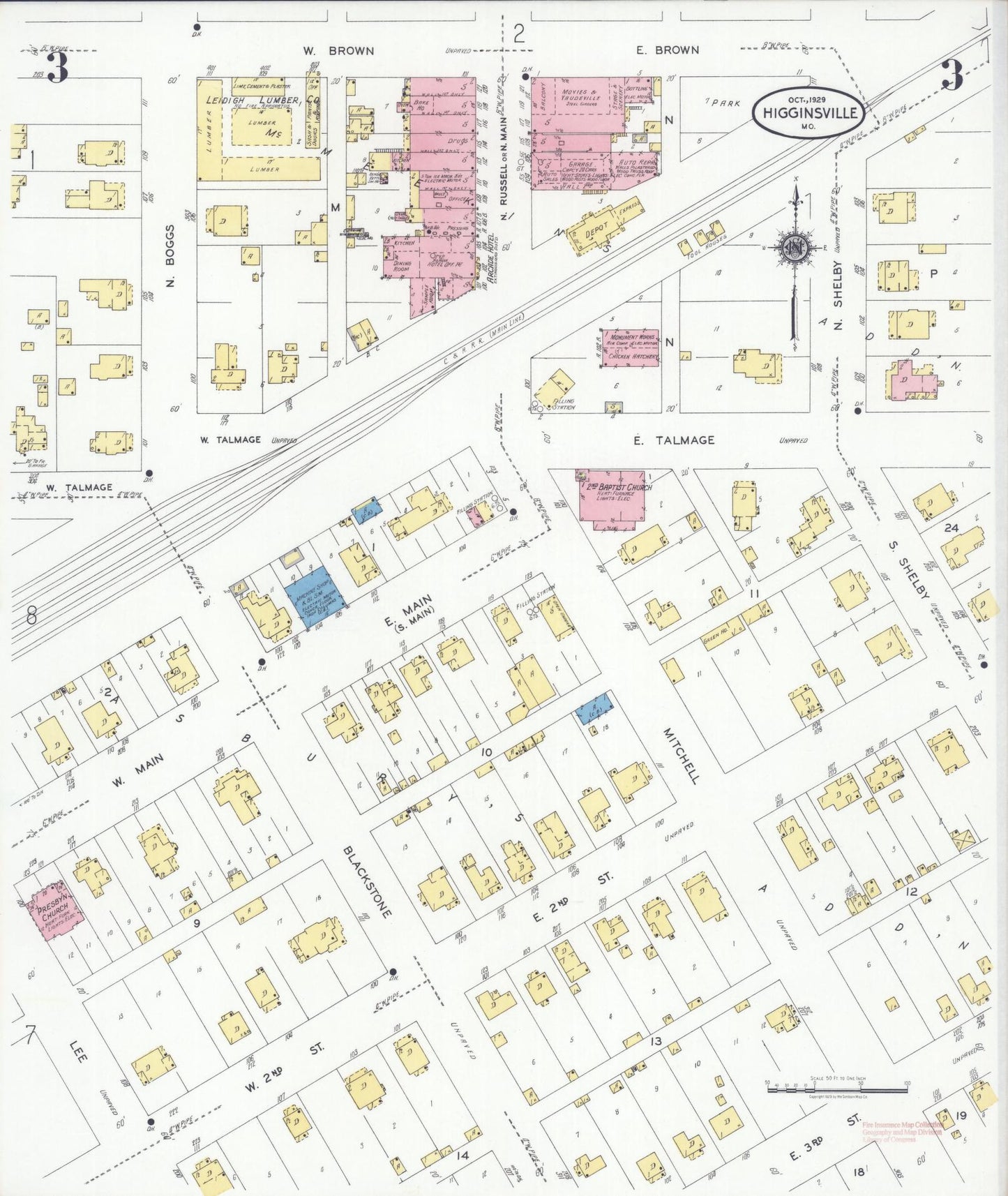 Sanborn Fire Insurance Map from Higginsville, Lafayette County, Missouri (1929), Sheet #0003 - Complete Map Set gallery image, historic Sanborn map, vintage wall art, Missouri Missouri