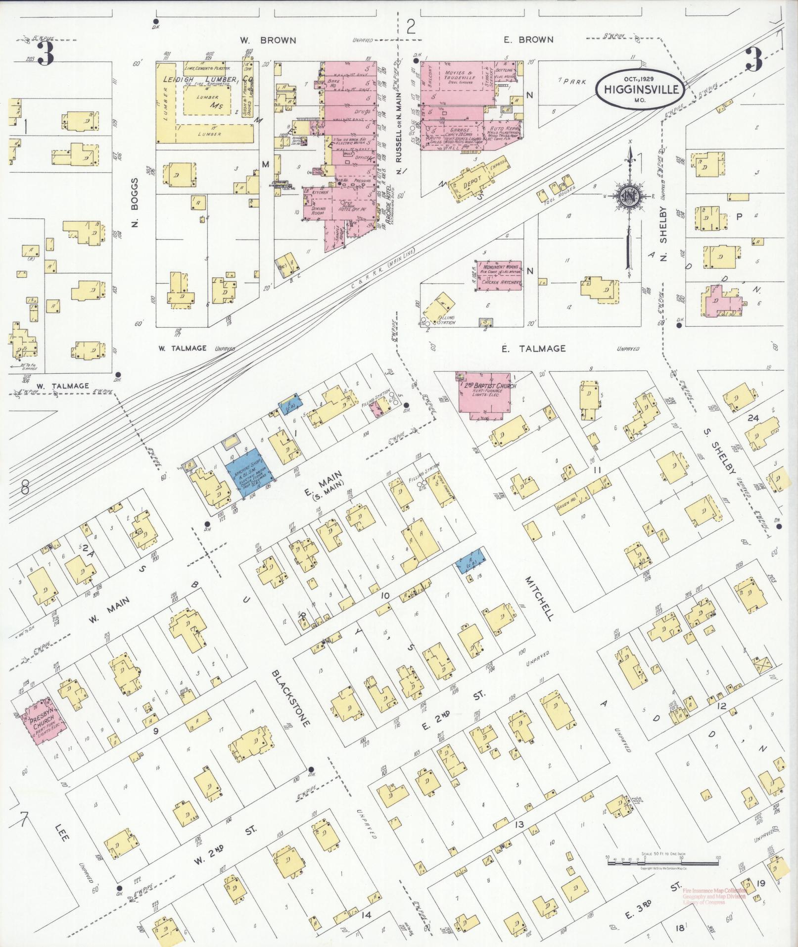 Sanborn Fire Insurance Map from Higginsville, Lafayette County, Missouri (1929), Sheet #0003 - Complete Map Set gallery image, historic Sanborn map, vintage wall art, Missouri Missouri
