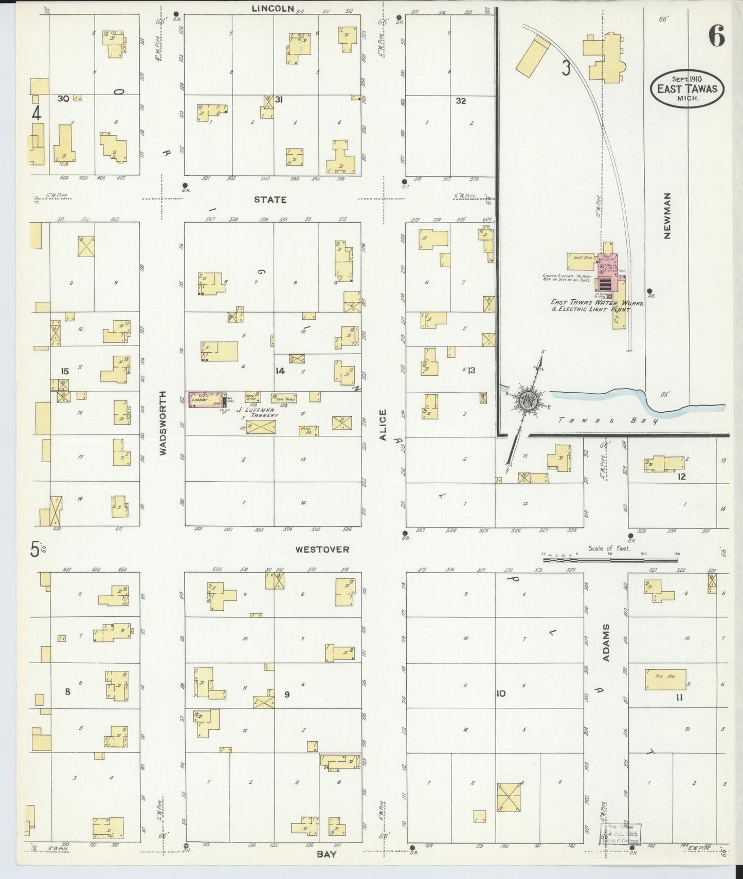 Sanborn Fire Insurance Map from East Tawas, Iosco County, Michigan (1910), Sheet #0006 - Complete Map Set gallery image, historic Sanborn map, vintage wall art, Michigan Michigan