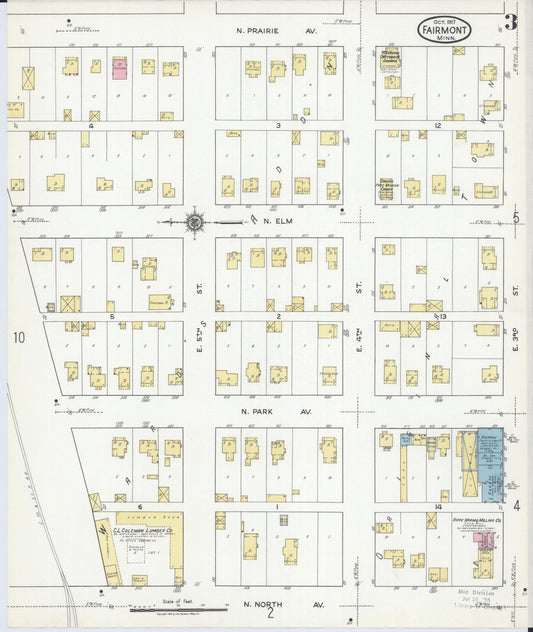 Sanborn Fire Insurance Map from Fairmont, Martin County, Minnesota (1917), Sheet #0003 - Historic Sanborn Fire Insurance Map Print, vintage old map wall art, antique decor, genealogy gift, Minnesota Minnesota map