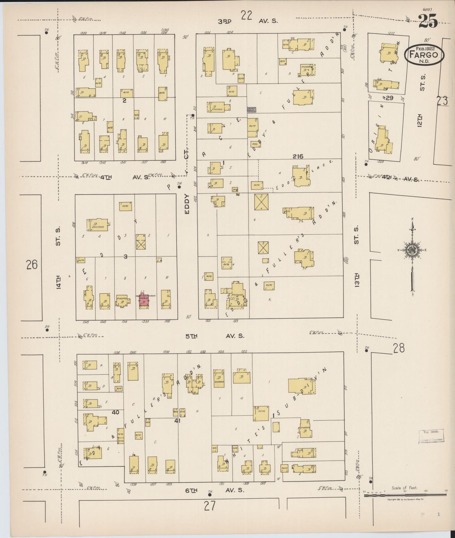 Sanborn Fire Insurance Map from Fargo, Cass County, North Dakota (1922), Sheet #0025 - Historic Sanborn Fire Insurance Map Print, vintage old map wall art, antique decor, genealogy gift, North Dakota North Dakota map
