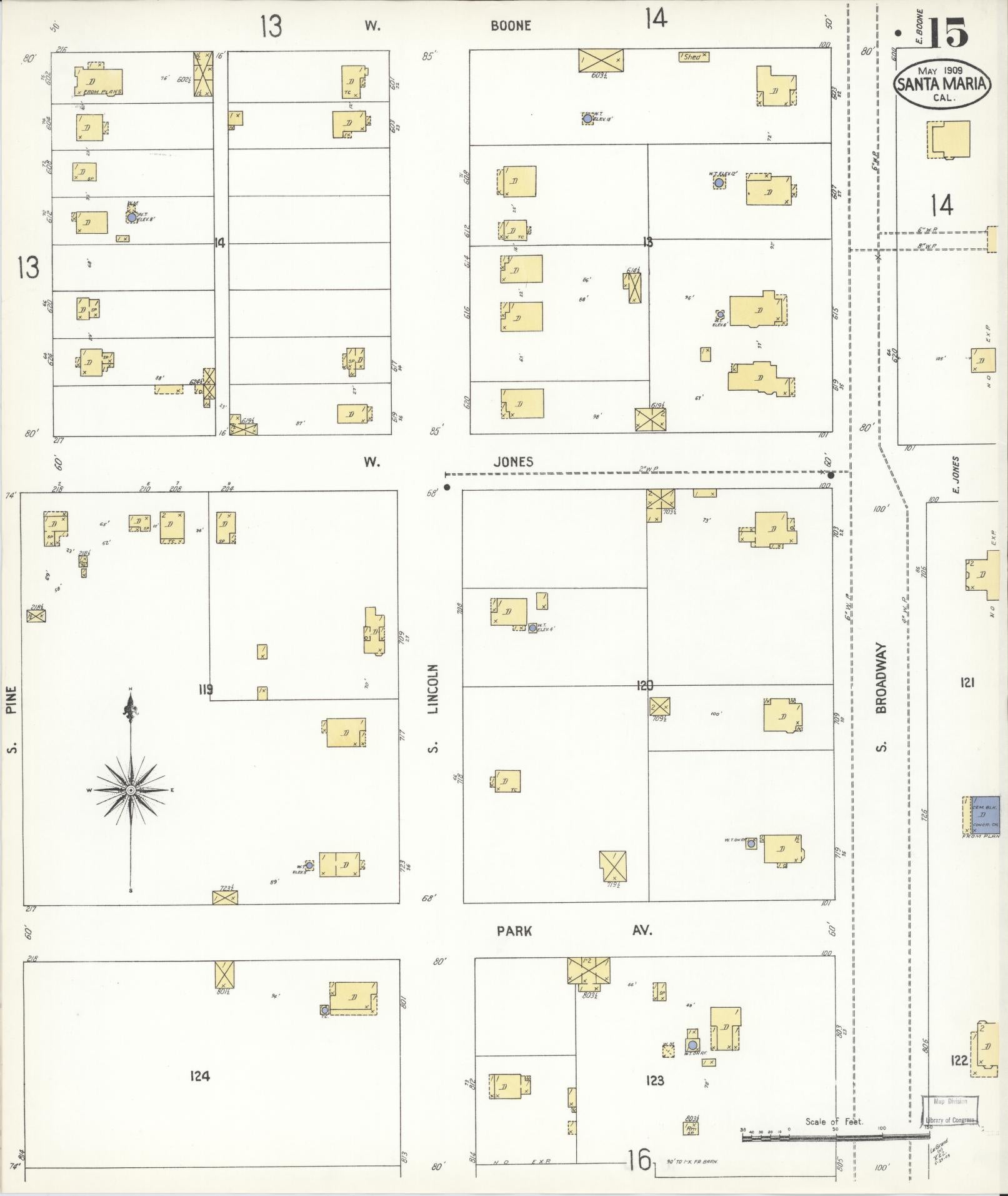 Sanborn Fire Insurance Map from Santa Maria, Santa Barbara County, California (1909), Sheet #0015 - Complete Map Set gallery image, historic Sanborn map, vintage wall art, California California