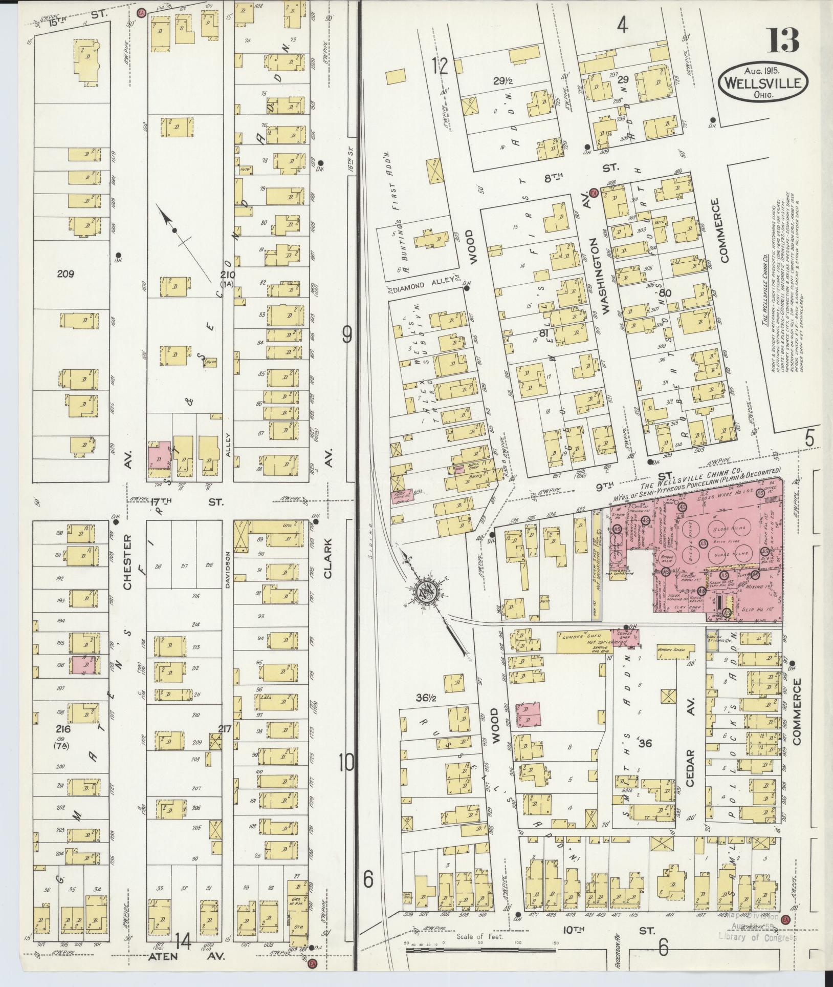 Sanborn Fire Insurance Map from Wellsville, Columbiana County, Ohio (1915), Sheet #0013 - Complete Map Set gallery image, historic Sanborn map, vintage wall art, Ohio Ohio