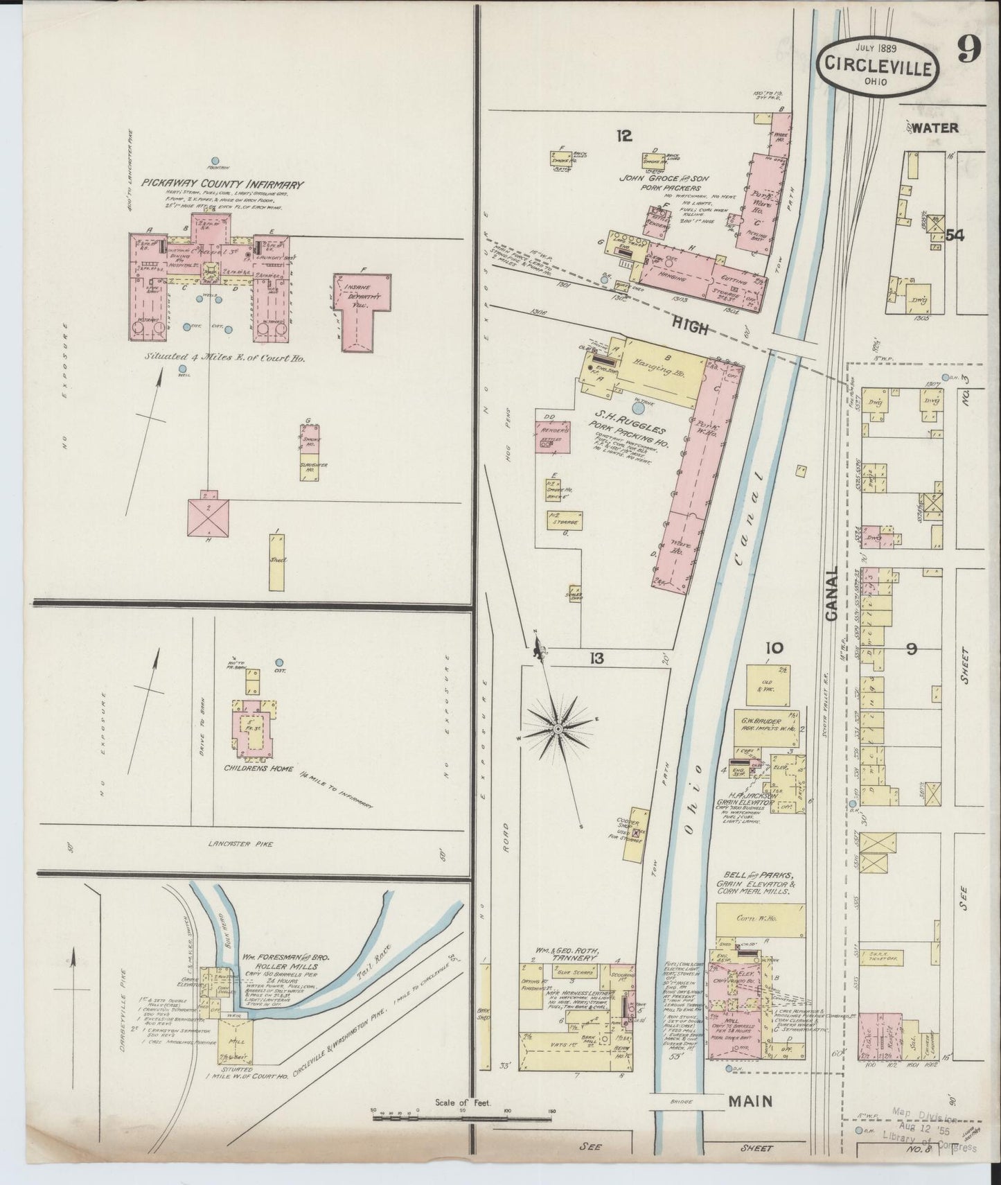 Sanborn Fire Insurance Map from Circleville, Pickaway County, Ohio (1889), Sheet #0009 - Historic Sanborn Fire Insurance Map Print, vintage old map wall art, antique decor, genealogy gift, Ohio Ohio map