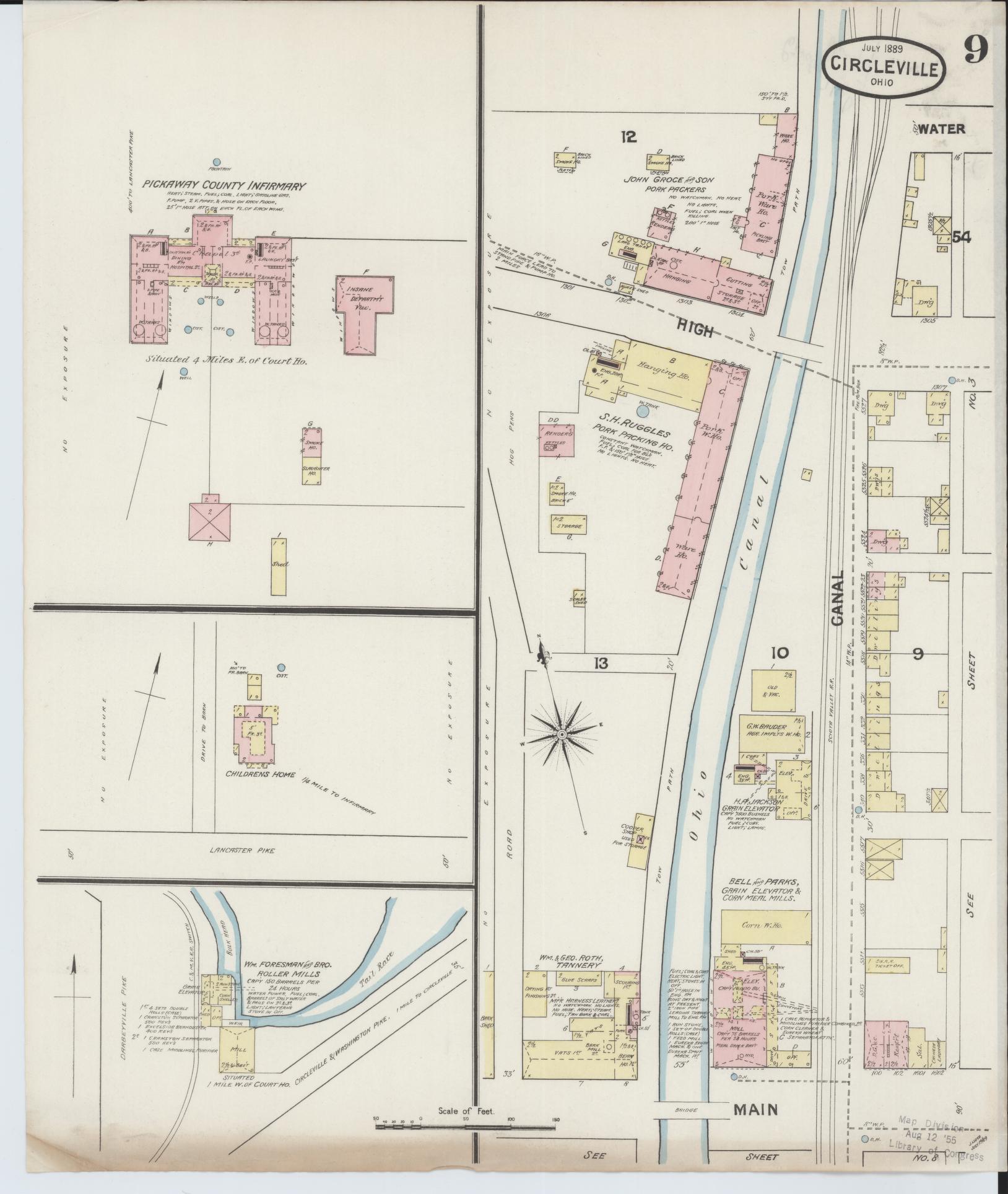 Sanborn Fire Insurance Map from Circleville, Pickaway County, Ohio (1889), Sheet #0009 - Historic Sanborn Fire Insurance Map Print, vintage old map wall art, antique decor, genealogy gift, Ohio Ohio map