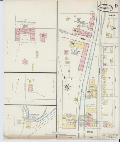 Sanborn Fire Insurance Map from Circleville, Pickaway County, Ohio (1889), Sheet #0009 - Historic Sanborn Fire Insurance Map Print, vintage old map wall art, antique decor, genealogy gift, Ohio Ohio map