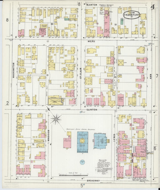 Sanborn Fire Insurance Map from Frankfort, Franklin County, Kentucky (1896), Sheet #0004 - Historic Sanborn Fire Insurance Map Print, vintage old map wall art, antique decor, genealogy gift, Kentucky Kentucky map