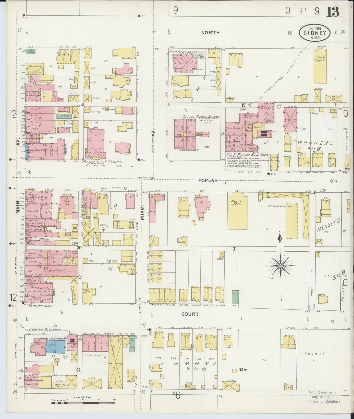 Sanborn Fire Insurance Map from Sidney, Shelby County, Ohio (1898), Sheet #0013 - Historic Sanborn Fire Insurance Map Print, vintage old map wall art, antique decor, genealogy gift, Ohio Ohio map