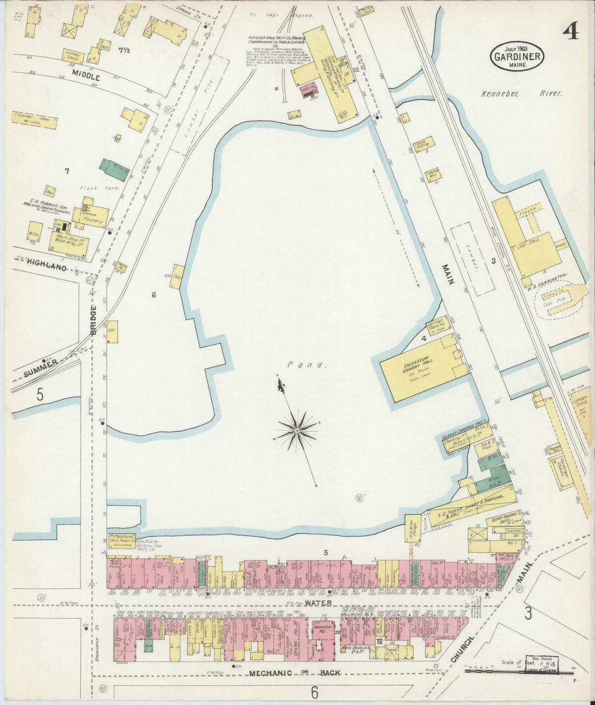 Sanborn Fire Insurance Map from Gardiner, Kennebec County, Maine (1903), Sheet #0004 - Complete Map Set gallery image, historic Sanborn map, vintage wall art, Maine Maine