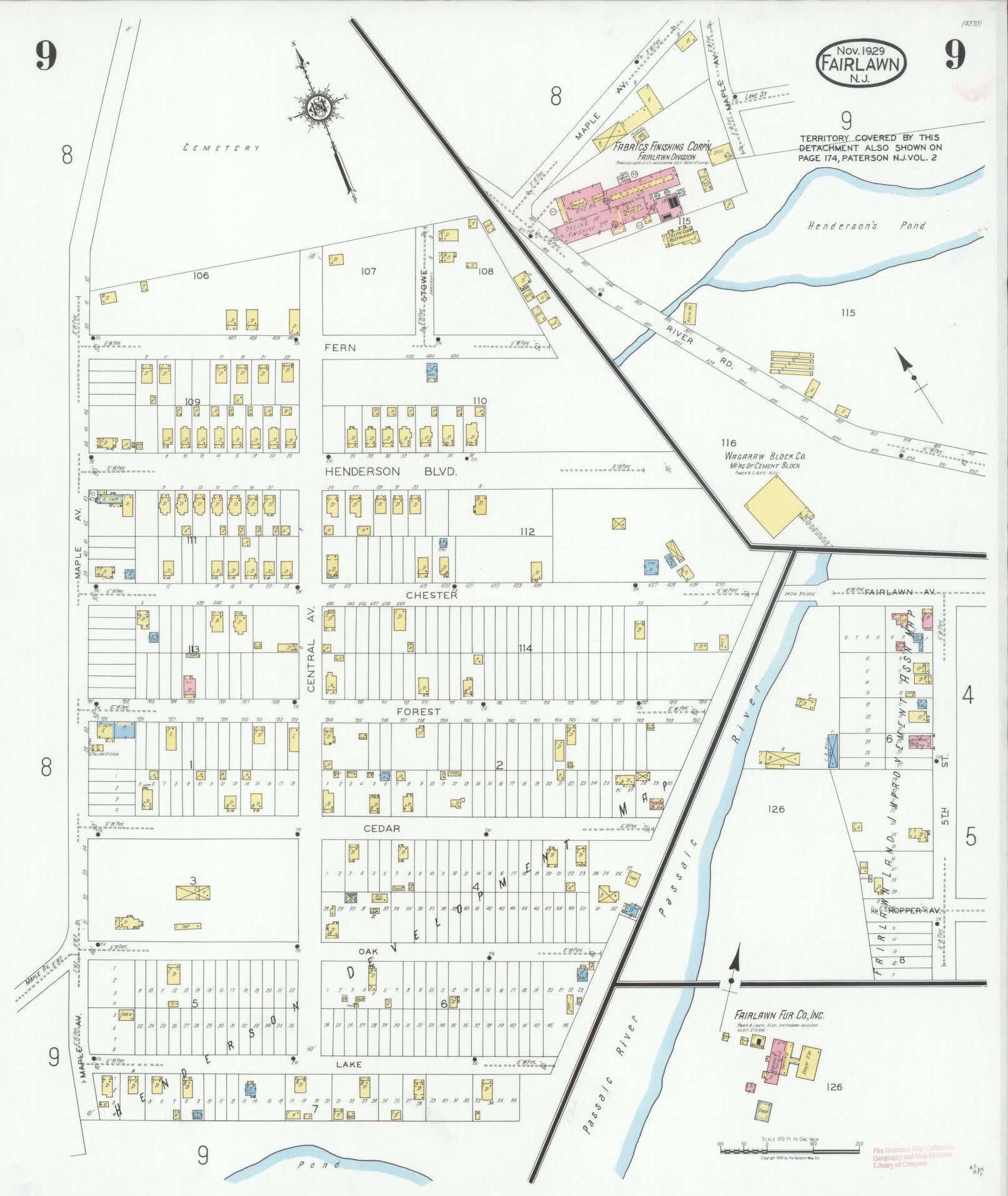 Sanborn Fire Insurance Map from Fair Lawn, Bergen County, New Jersey (1929), Sheet #0009 - Historic Sanborn Fire Insurance Map Print, vintage old map wall art, antique decor, genealogy gift, New Jersey New Jersey map