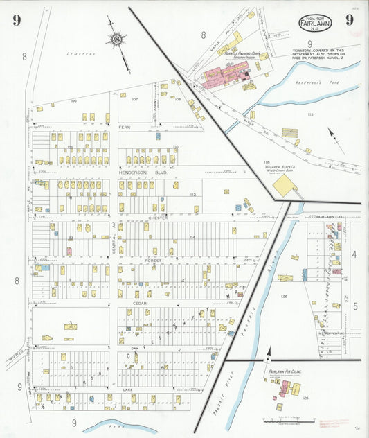 Sanborn Fire Insurance Map from Fair Lawn, Bergen County, New Jersey (1929), Sheet #0009 - Historic Sanborn Fire Insurance Map Print, vintage old map wall art, antique decor, genealogy gift, New Jersey New Jersey map
