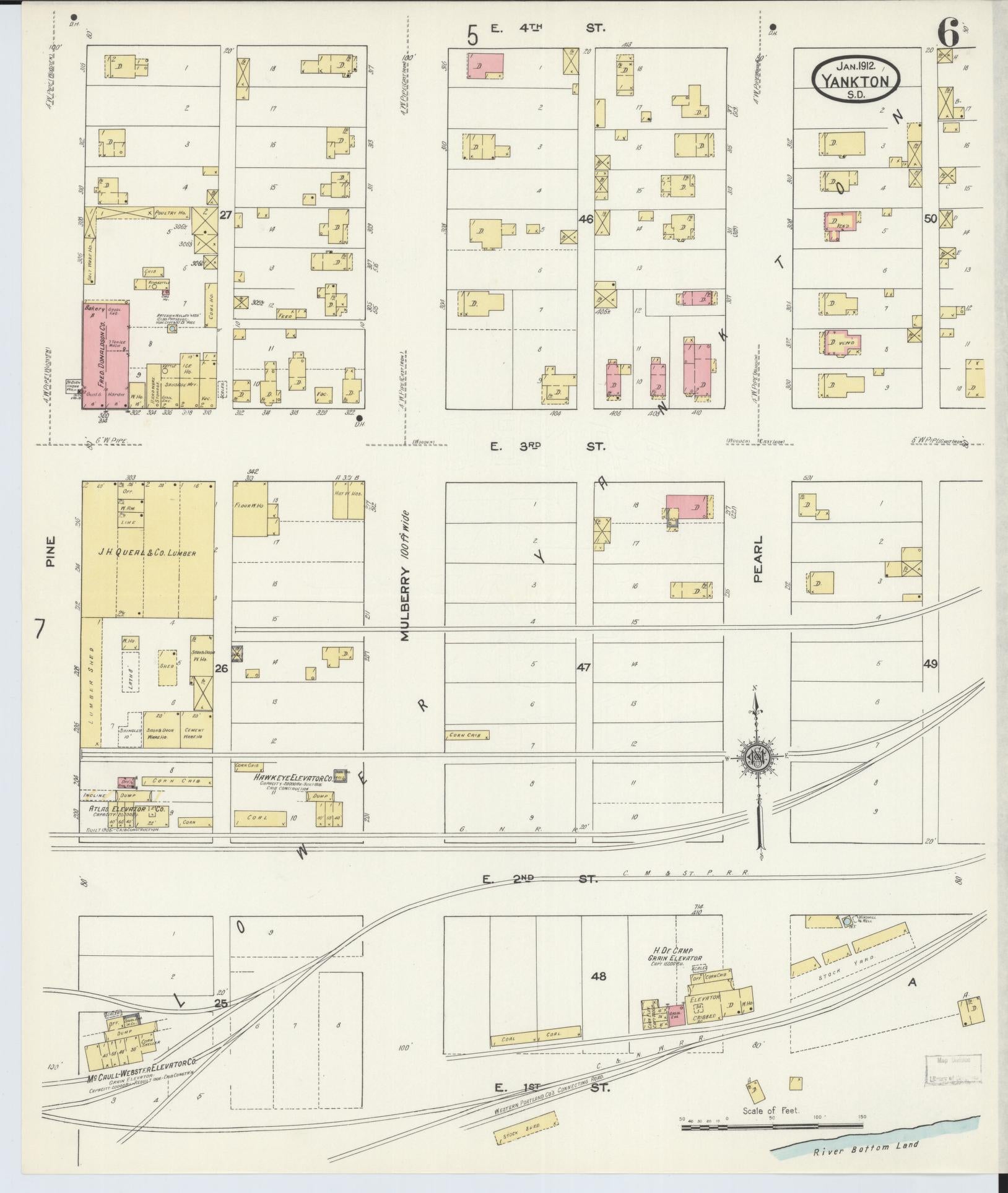 Sanborn Fire Insurance Map from Yankton, Yankton County, South Dakota (1912), Sheet #0006 - Historic Sanborn Fire Insurance Map Print, vintage old map wall art, antique decor, genealogy gift, South Dakota South Dakota map