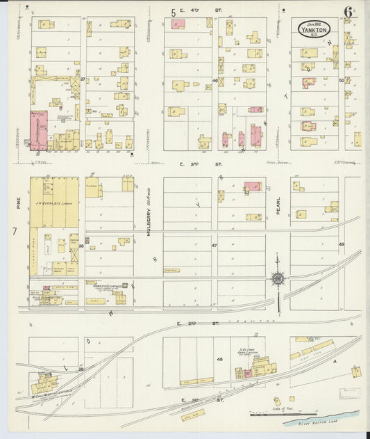 Sanborn Fire Insurance Map from Yankton, Yankton County, South Dakota (1912), Sheet #0006 - Historic Sanborn Fire Insurance Map Print, vintage old map wall art, antique decor, genealogy gift, South Dakota South Dakota map