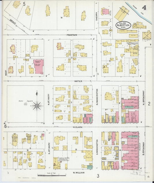 Sanborn Fire Insurance Map from Albert Lea, Freeborn County, Minnesota (1905), Sheet #0004 - Historic Sanborn Fire Insurance Map Print, vintage old map wall art, antique decor, genealogy gift, Minnesota Minnesota map