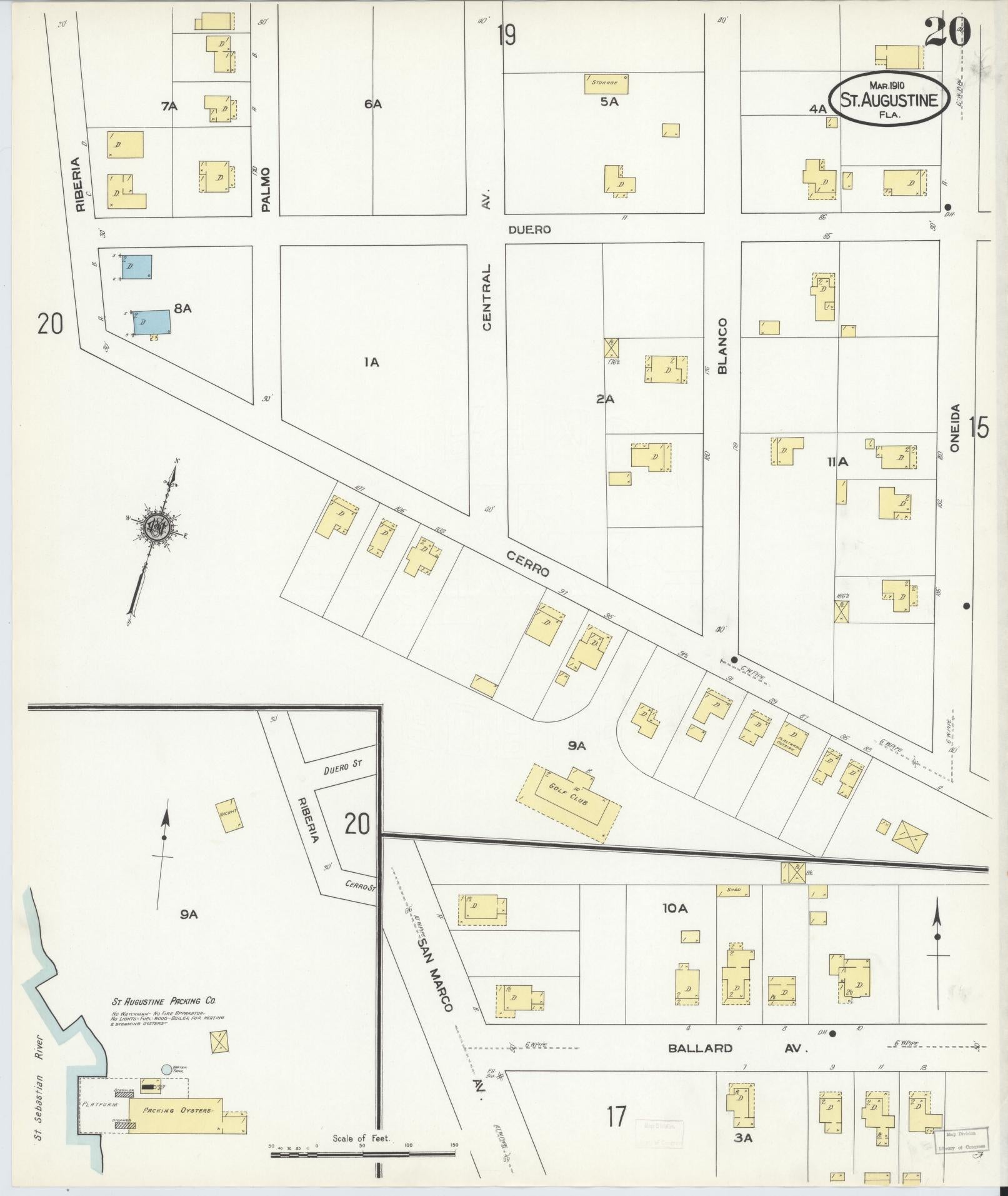 Sanborn Fire Insurance Map from Saint Augustine, Saint John's County, Florida (1910), Sheet #0020 - Complete Map Set gallery image, historic Sanborn map, vintage wall art, Florida Florida