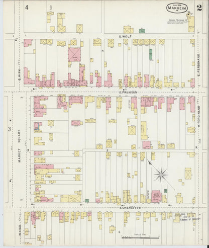 Sanborn Fire Insurance Map from Manheim, Lancaster County, Pennsylvania (1896), Sheet #0002 - Historic Sanborn Fire Insurance Map Print, vintage old map wall art, antique decor, genealogy gift, Pennsylvania Pennsylvania map