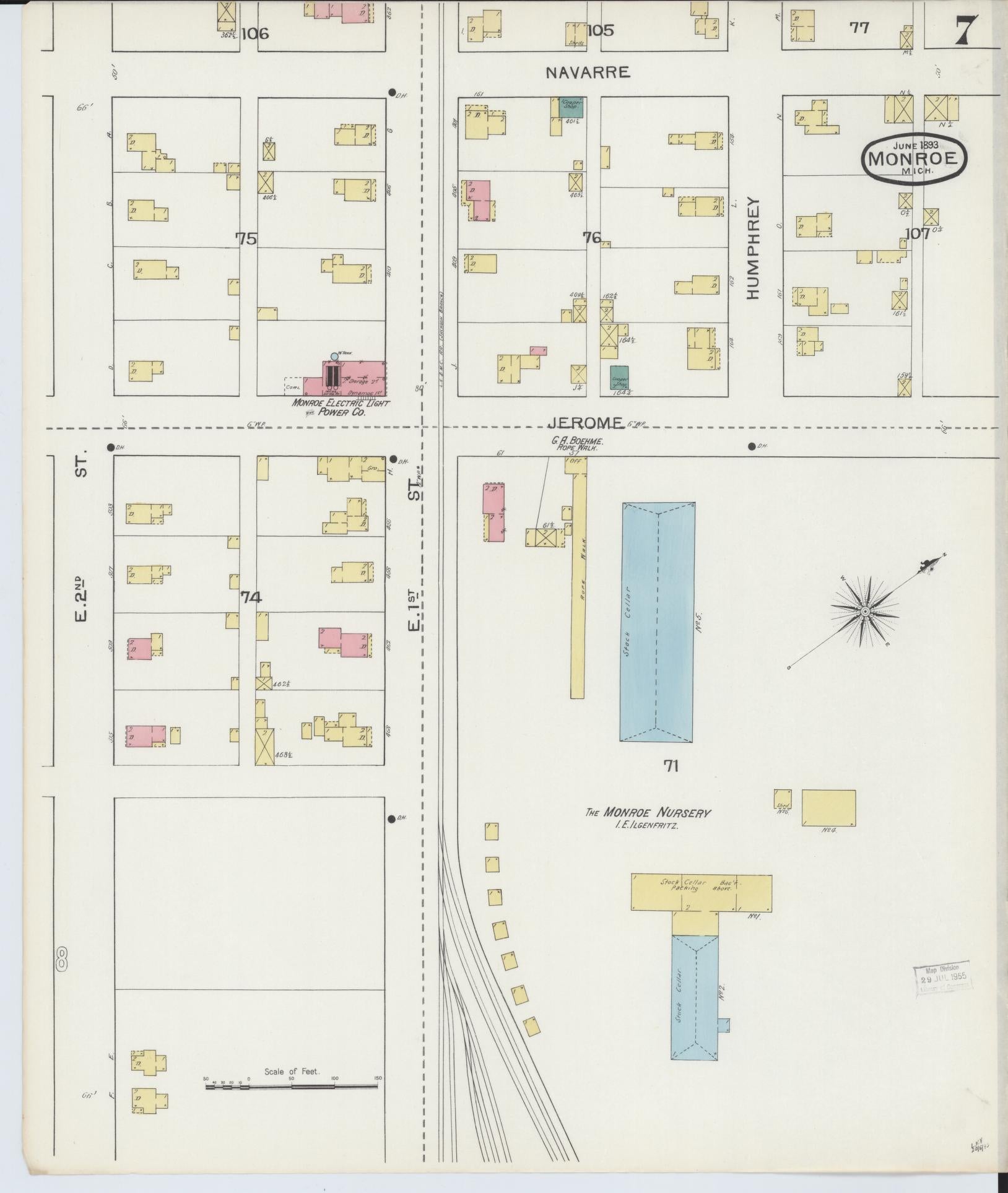 Sanborn Fire Insurance Map from Monroe, Monroe County, Michigan (1893), Sheet #0007 - Complete Map Set gallery image, historic Sanborn map, vintage wall art, Michigan Michigan