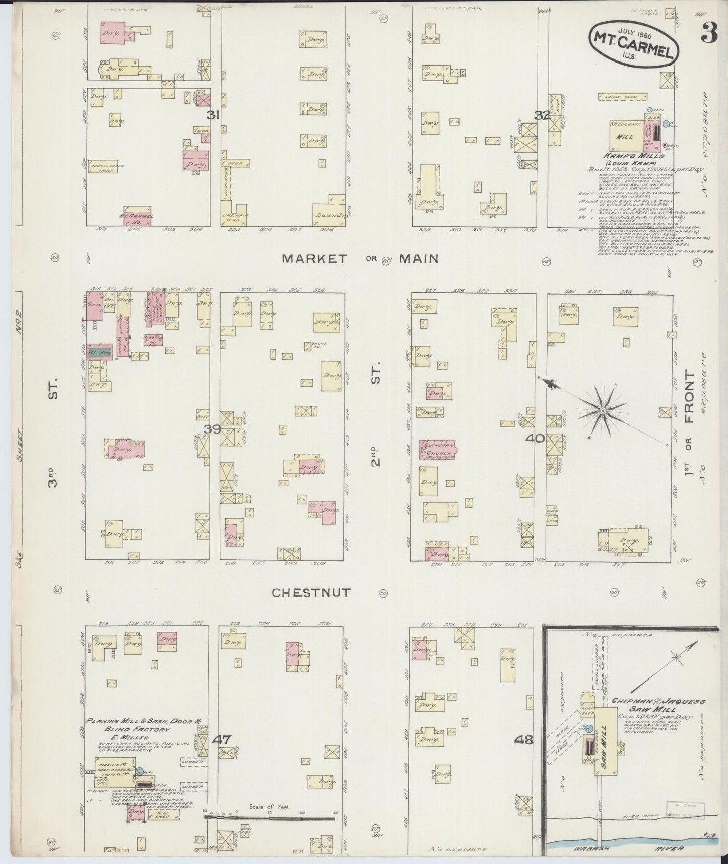 Sanborn Fire Insurance Map from Mount Carmel, Wabash County, Illinois (1886), Sheet #0003 - Complete Map Set gallery image, historic Sanborn map, vintage wall art, Illinois Illinois