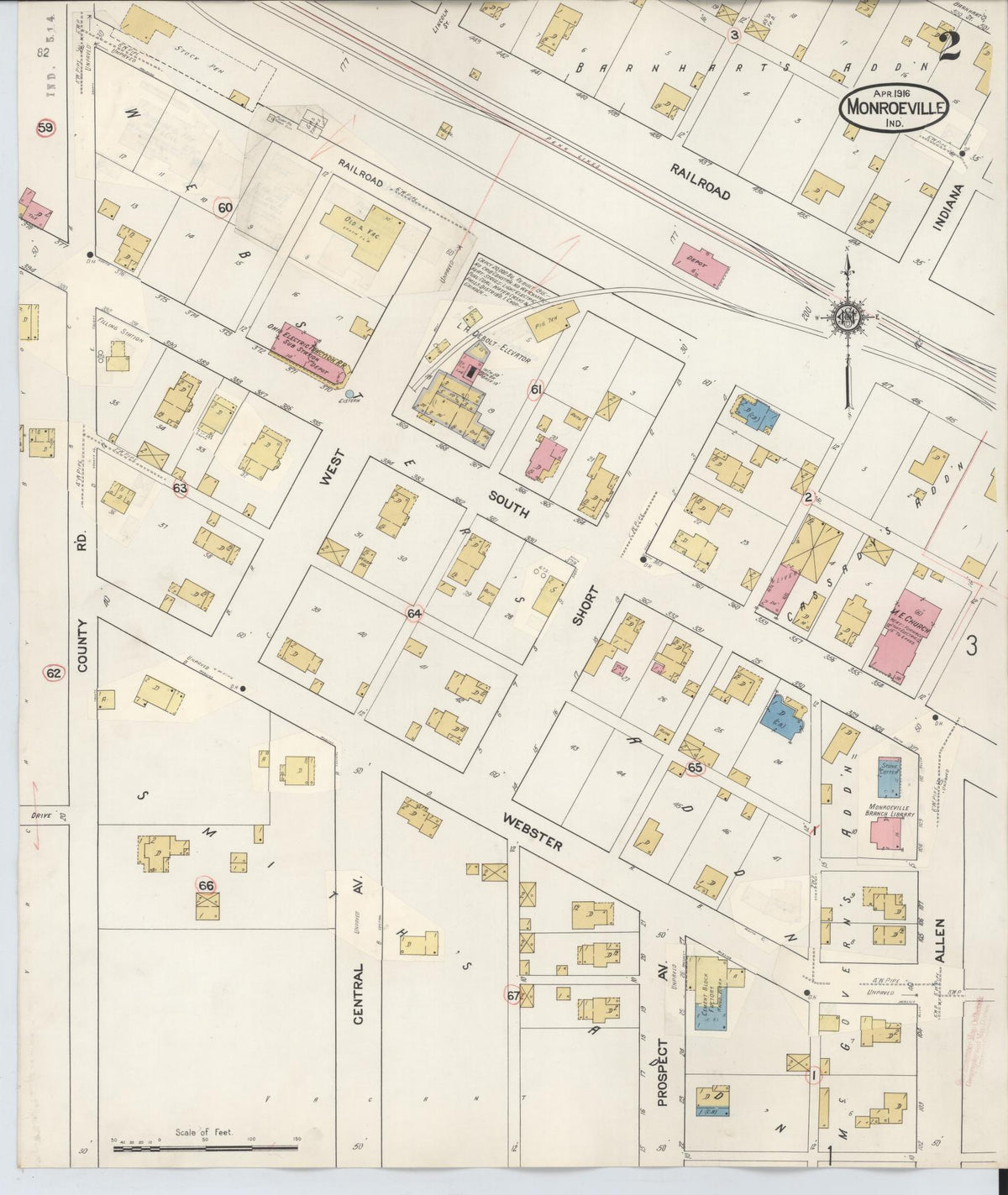 Sanborn Fire Insurance Map from Monroeville, Allen County, Indiana (1932), Sheet #0002 - Historic Sanborn Fire Insurance Map Print, vintage old map wall art, antique decor, genealogy gift, Indiana Indiana map