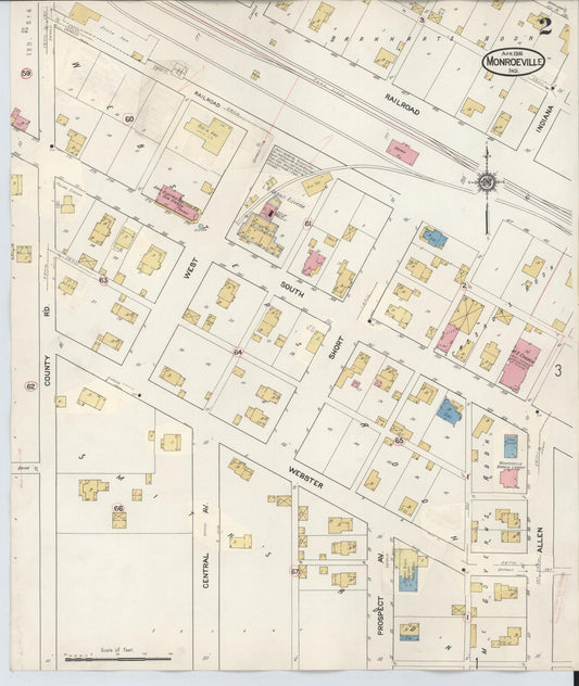 Sanborn Fire Insurance Map from Monroeville, Allen County, Indiana (1932), Sheet #0002 - Historic Sanborn Fire Insurance Map Print, vintage old map wall art, antique decor, genealogy gift, Indiana Indiana map