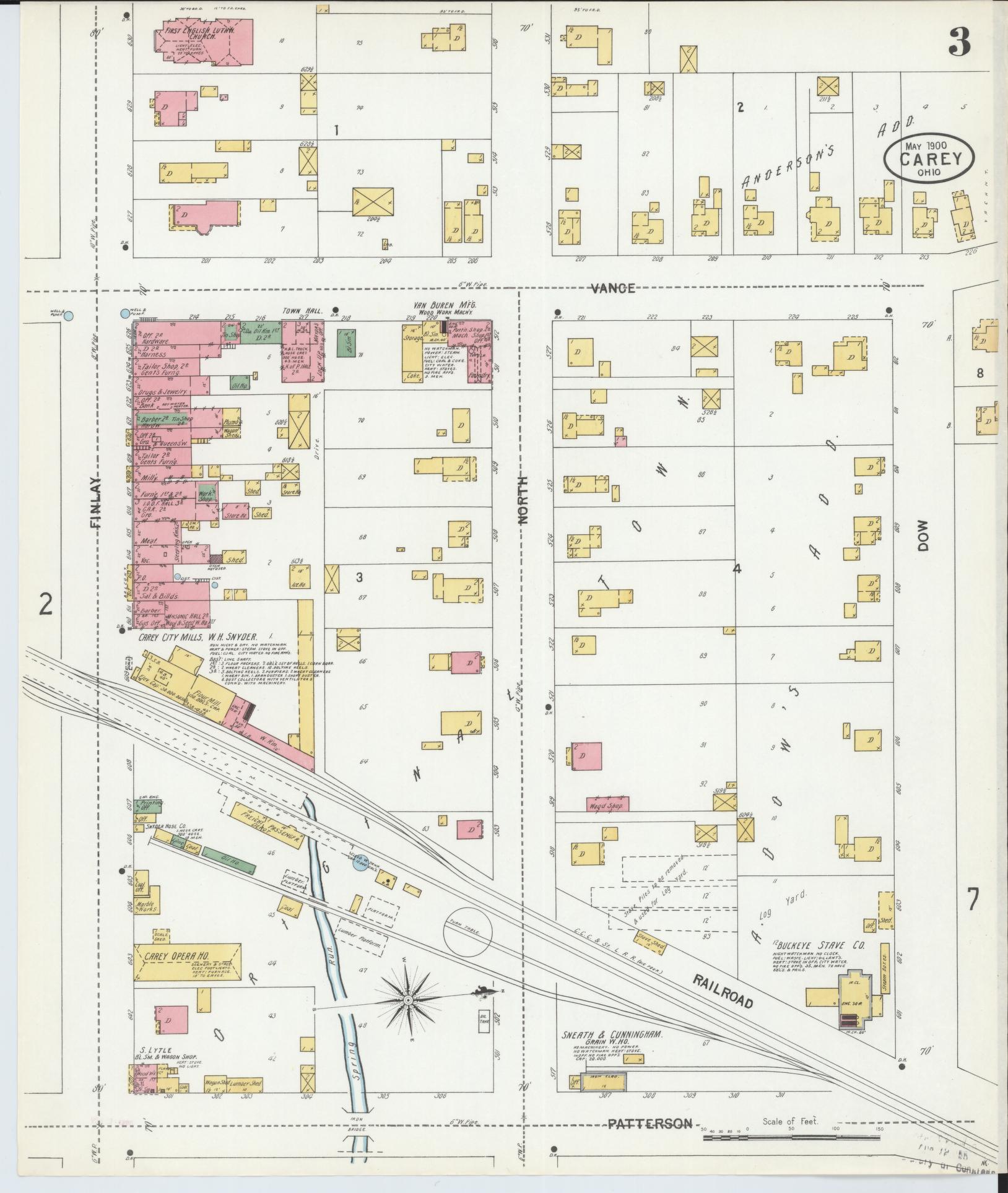 Sanborn Fire Insurance Map from Carey, Wyandot County, Ohio (1900), Sheet #0003 - Historic Sanborn Fire Insurance Map Print, vintage old map wall art, antique decor, genealogy gift, Ohio Ohio map