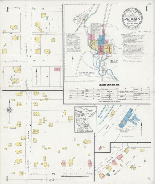 Sanborn Fire Insurance Map from Jordan, Scott County, Minnesota (1928), Sheet #0001 - Complete Map Set gallery image, historic Sanborn map, vintage wall art, Minnesota Minnesota