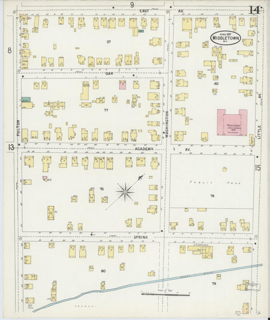 Sanborn Fire Insurance Map from Middletown, Orange County, New York (1897), Sheet #0014 - Historic Sanborn Fire Insurance Map Print, vintage old map wall art, antique decor, genealogy gift, New York New York map
