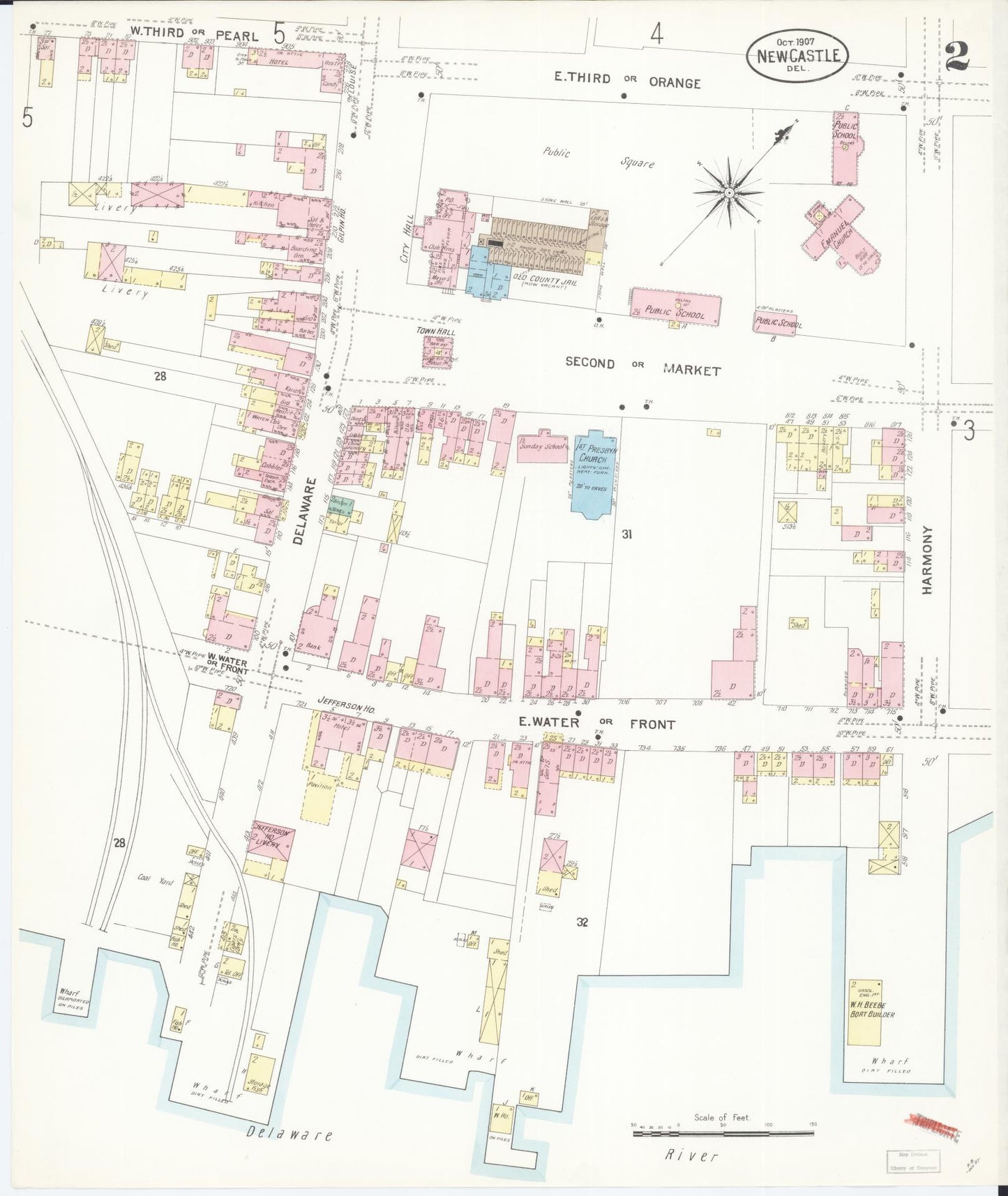 Sanborn Fire Insurance Map from New Castle, New Castle County, Delaware (1907), Sheet #0002 - Complete Map Set gallery image, historic Sanborn map, vintage wall art, Delaware Delaware