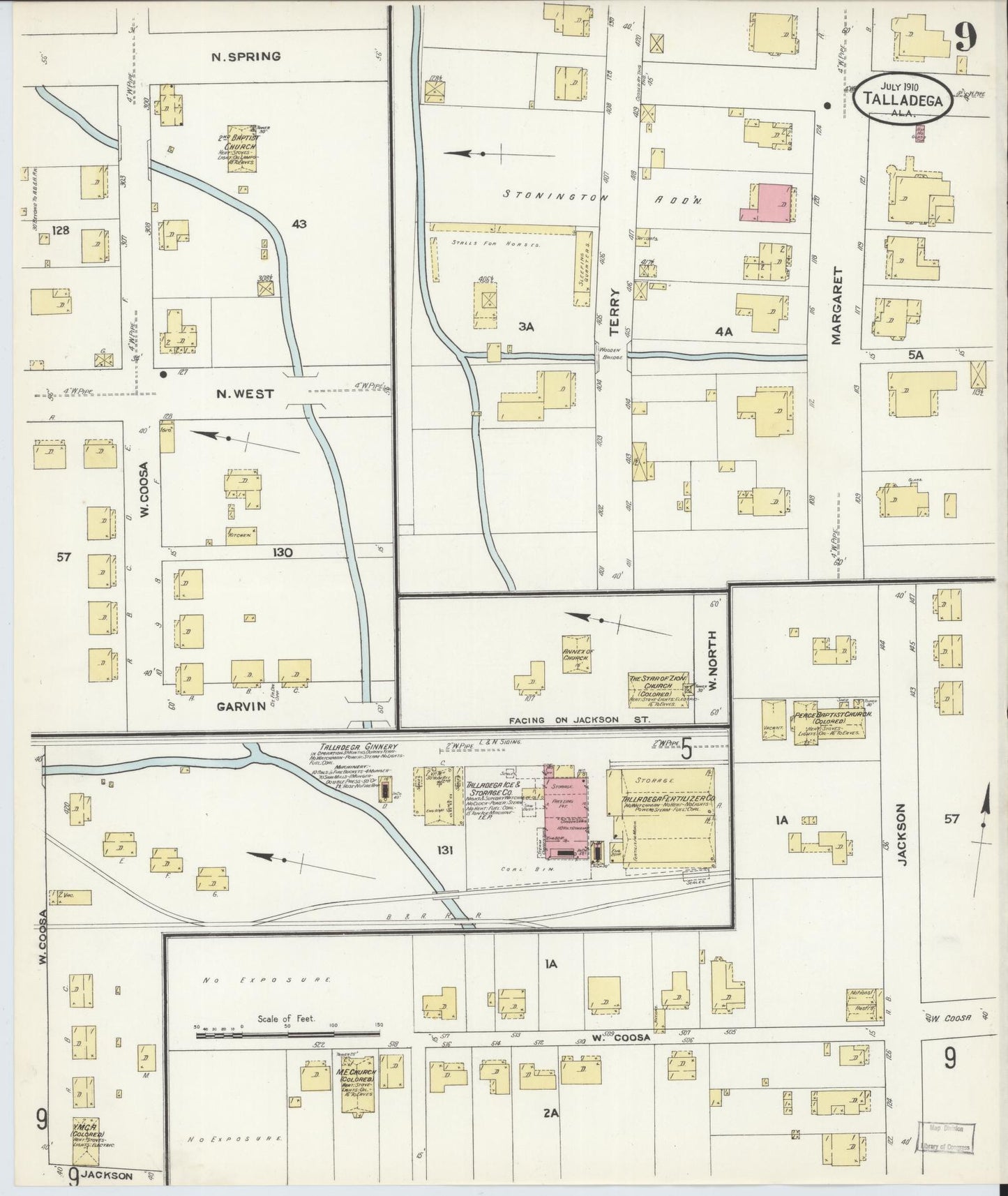 Sanborn Fire Insurance Map from Talladega, Talladega County, Alabama (1910), Sheet #0009 - Complete Map Set gallery image, historic Sanborn map, vintage wall art, Alabama Alabama