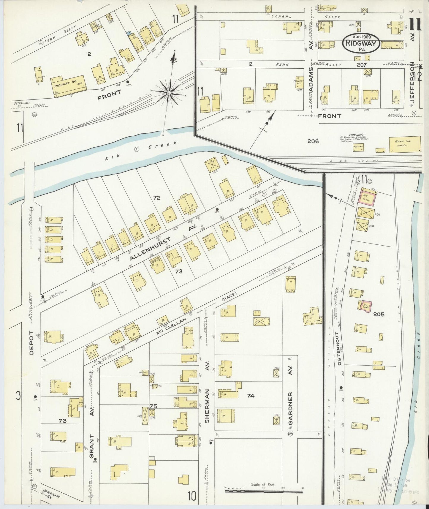 Sanborn Fire Insurance Map from Ridgway, Elk County, Pennsylvania (1909), Sheet #0011 - Historic Sanborn Fire Insurance Map Print, vintage old map wall art, antique decor, genealogy gift, Pennsylvania Pennsylvania map