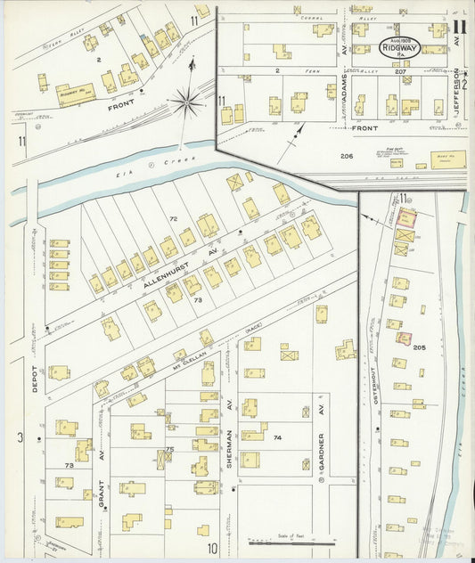 Sanborn Fire Insurance Map from Ridgway, Elk County, Pennsylvania (1909), Sheet #0011 - Historic Sanborn Fire Insurance Map Print, vintage old map wall art, antique decor, genealogy gift, Pennsylvania Pennsylvania map
