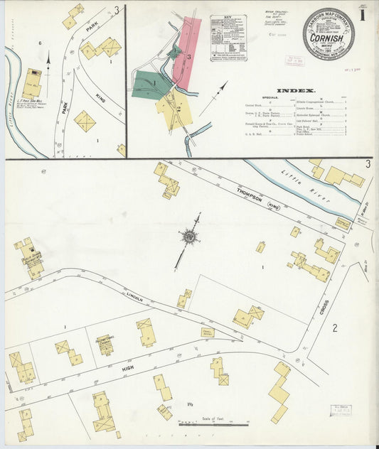 Sanborn Fire Insurance Map from Cornish, York County, Maine (1911), Sheet #0001 - Historic Sanborn Fire Insurance Map Print, vintage old map wall art, antique decor, genealogy gift, Maine Maine map