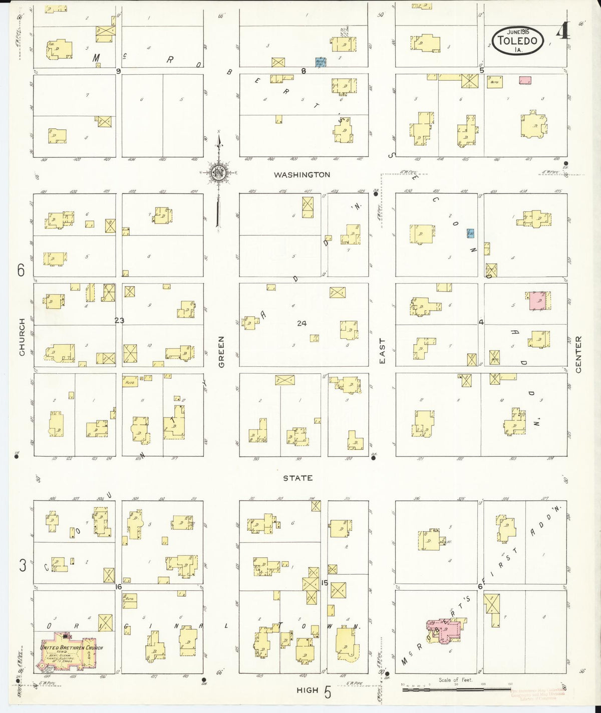 Sanborn Fire Insurance Map from Toledo, Tama County, Iowa (1915), Sheet #0004 - Historic Sanborn Fire Insurance Map Print, vintage old map wall art