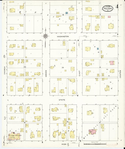 Sanborn Fire Insurance Map from Toledo, Tama County, Iowa (1915), Sheet #0004 - Historic Sanborn Fire Insurance Map Print, vintage old map wall art