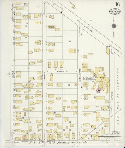 Sanborn Fire Insurance Map from Methuen, Essex County, Massachusetts (1919), Sheet #0016 - Historic Sanborn Fire Insurance Map Print, vintage old map wall art, antique decor, genealogy gift, Massachusetts Massachusetts map
