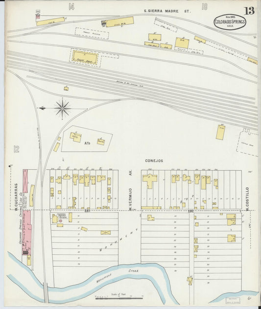 Sanborn Fire Insurance Map from Colorado Springs, El Paso County, Colorado (1895), Sheet #0013 - Historic Sanborn Fire Insurance Map Print, vintage old map wall art, antique decor, genealogy gift, Colorado Colorado map