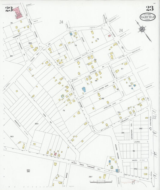 Sanborn Fire Insurance Map from Fairfield, Fairfield County, Connecticut (1930), Sheet #0023 - Historic Sanborn Fire Insurance Map Print, vintage old map wall art, antique decor, genealogy gift, Connecticut Connecticut map