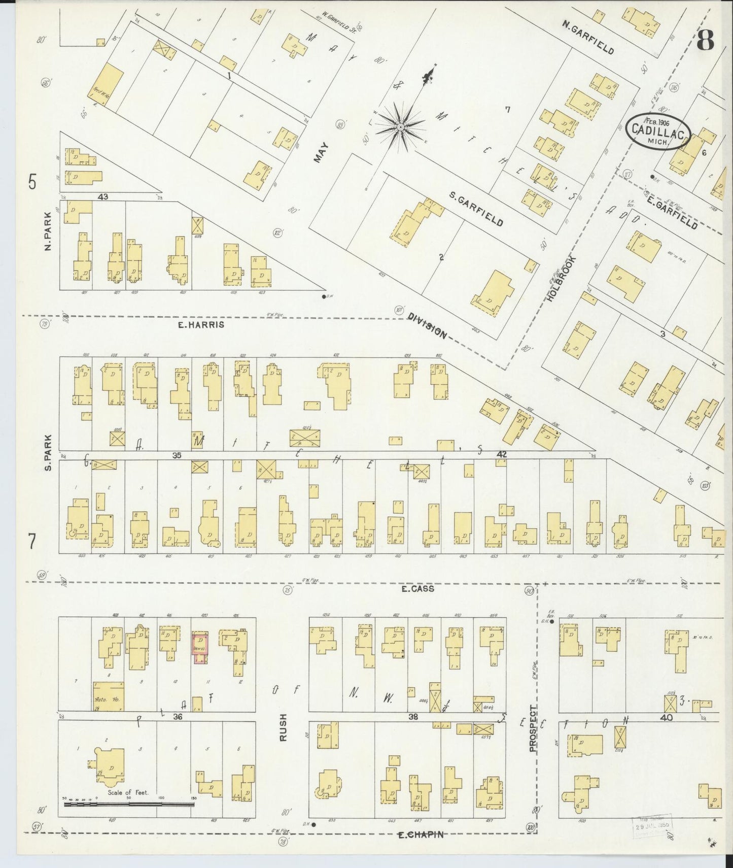 Sanborn Fire Insurance Map from Cadillac, Wexford County, Michigan (1906), Sheet #0008 - Historic Sanborn Fire Insurance Map Print, vintage old map wall art, antique decor, genealogy gift, Michigan Michigan map