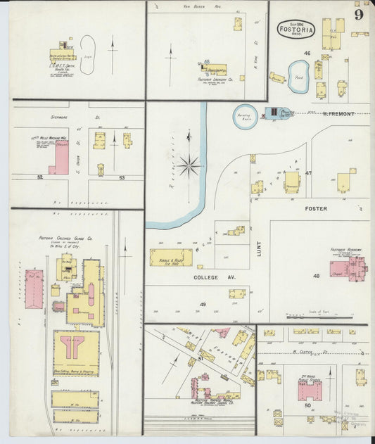 Sanborn Fire Insurance Map from Fostoria, Seneca, Hancock, And Wood Counties, Ohio (1896), Sheet #0009 - Historic Sanborn Fire Insurance Map Print, vintage old map wall art, antique decor, genealogy gift, Ohio Ohio map