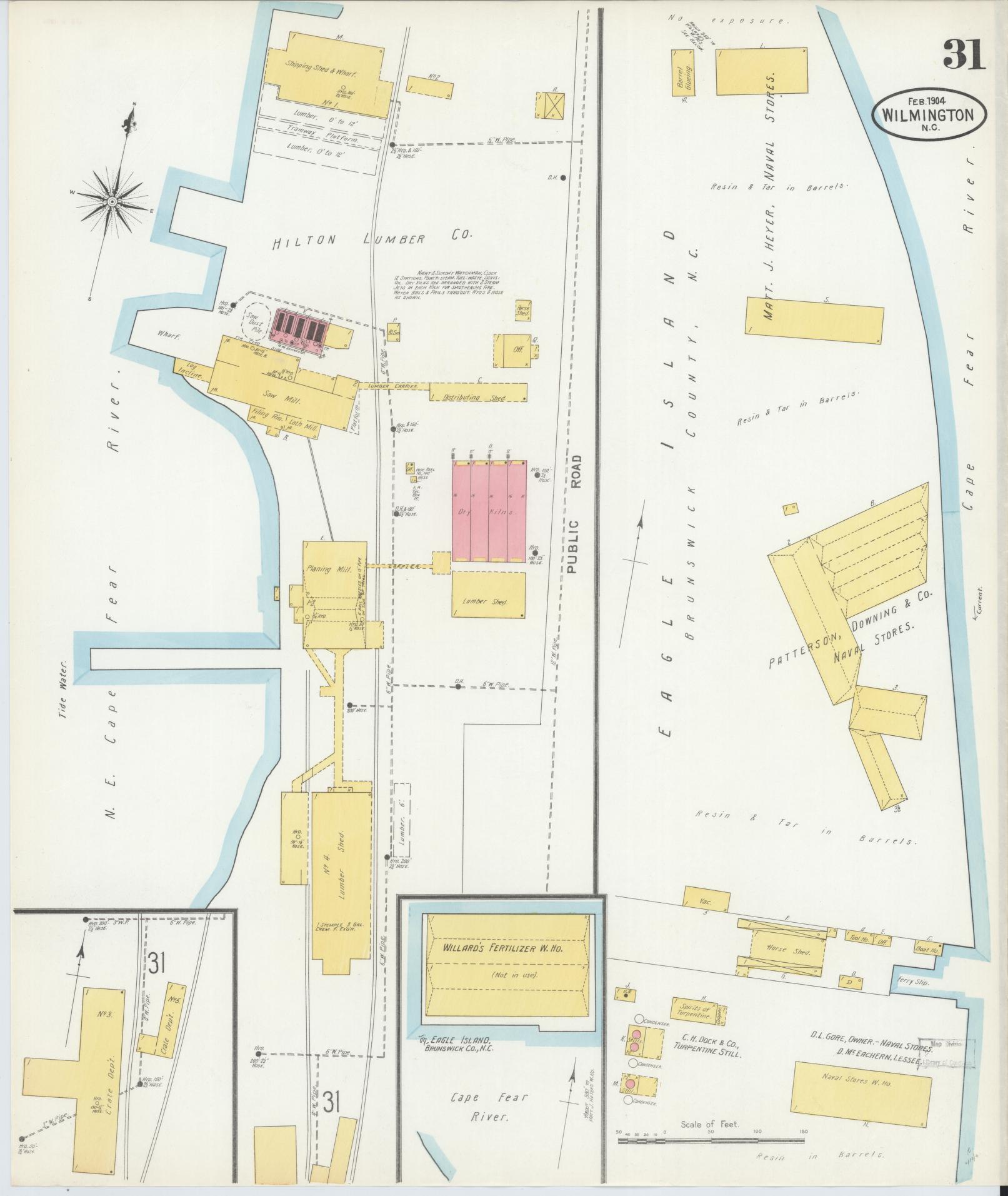 Sanborn Fire Insurance Map from Wilmington, New Hanover County, North Carolina (1904), Sheet #0031 - Historic Sanborn Fire Insurance Map Print, vintage old map wall art, antique decor, genealogy gift, North Carolina North Carolina map