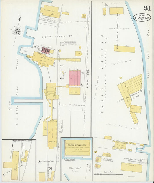 Sanborn Fire Insurance Map from Wilmington, New Hanover County, North Carolina (1904), Sheet #0031 - Historic Sanborn Fire Insurance Map Print, vintage old map wall art, antique decor, genealogy gift, North Carolina North Carolina map