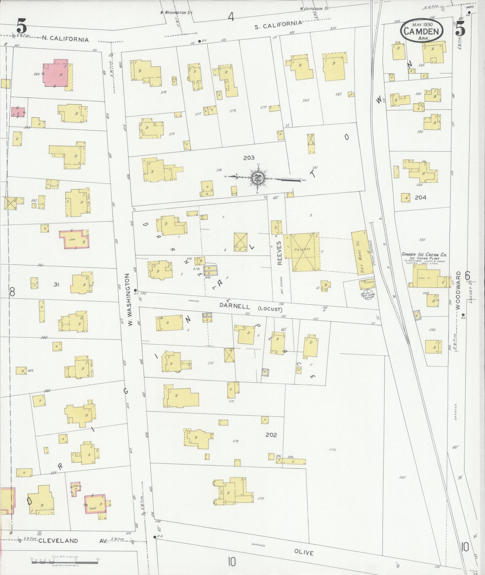 Sanborn Fire Insurance Map from Camden, Ouachita County, Arkansas (1930), Sheet #0005 - Complete Map Set gallery image, historic Sanborn map, vintage wall art, Arkansas Arkansas