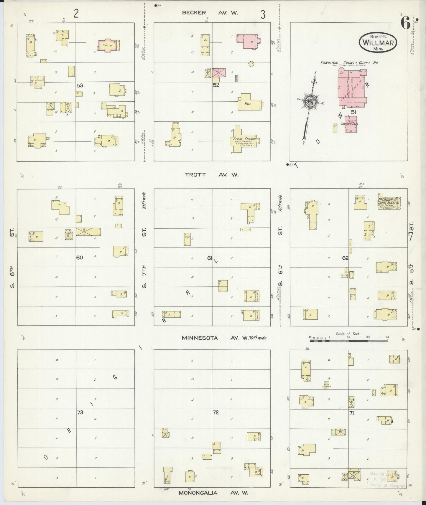 Sanborn Fire Insurance Map from Willmar, Kandiyohi County, Minnesota (1914), Sheet #0006 - Complete Map Set gallery image, historic Sanborn map, vintage wall art, Minnesota Minnesota